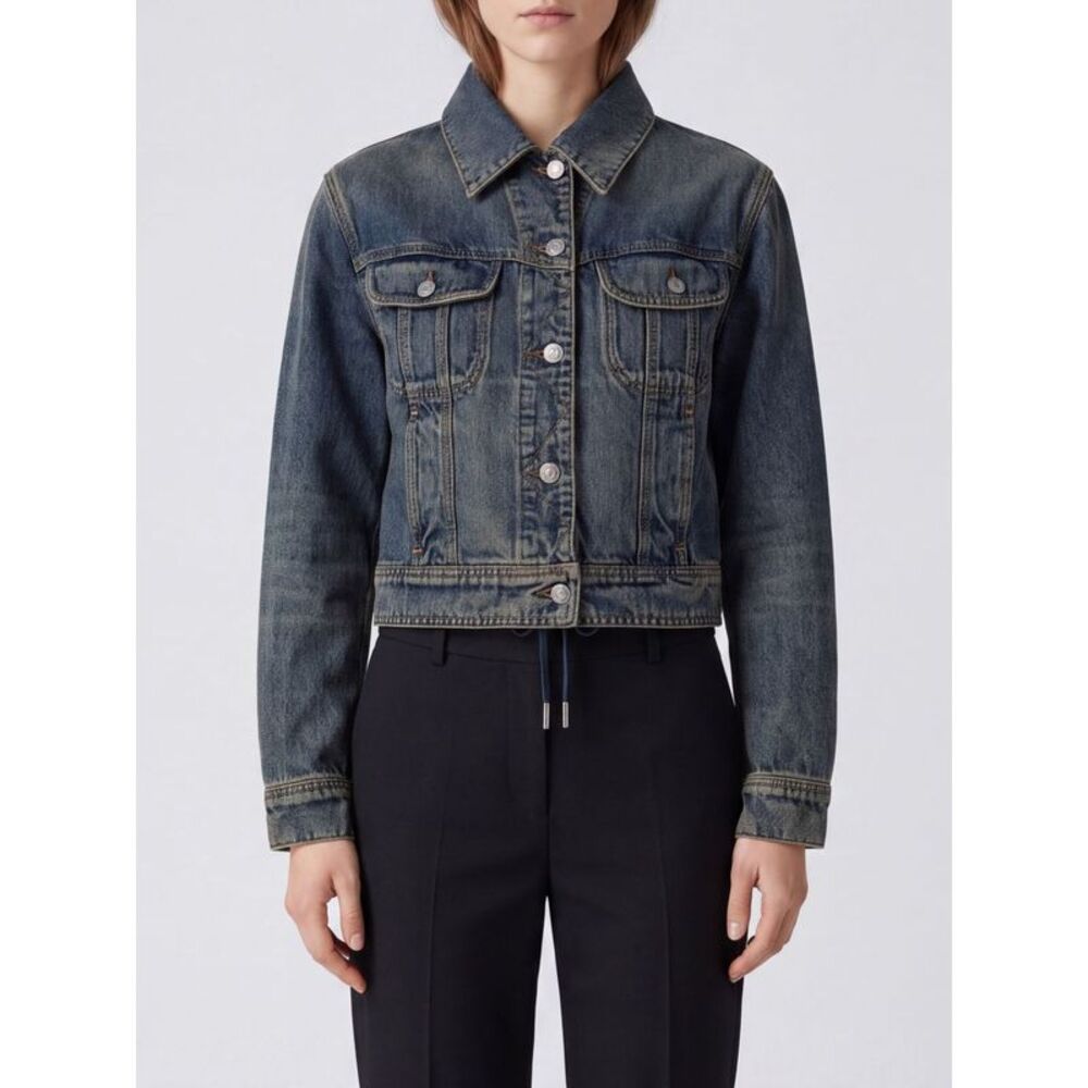 Mcqueen Women Mcqueen Cropped Denim Jacket In Cotton With Woven Details